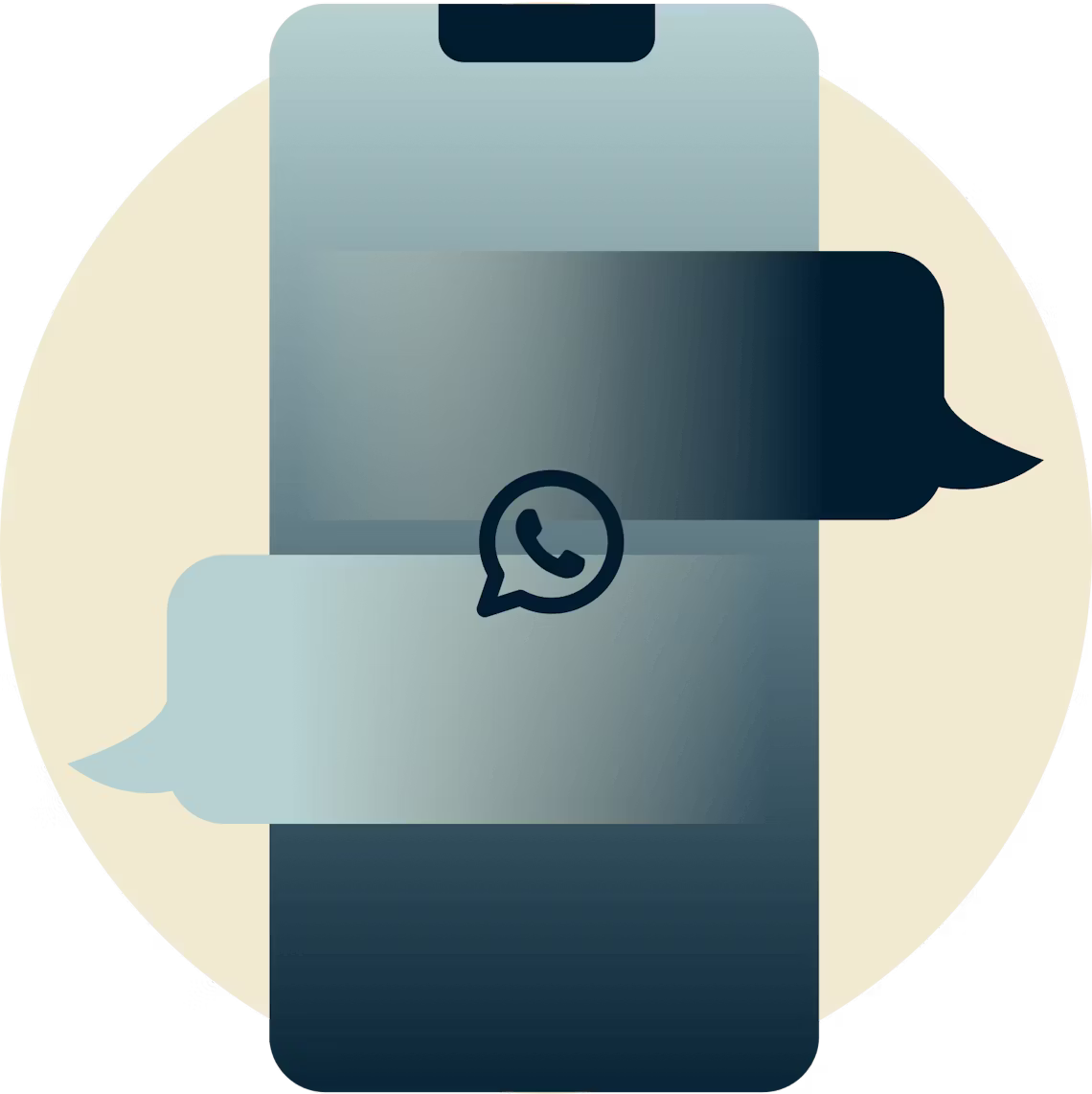 O &iacute;cone WhatsApp sobre bolhas de chat num telefone.